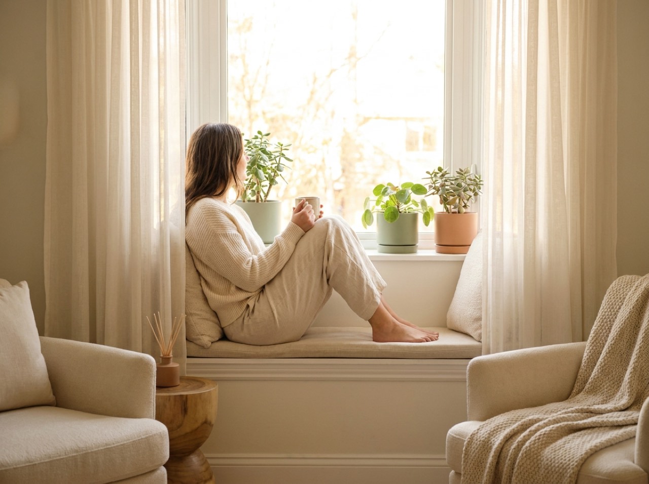 Person relaxing with tea